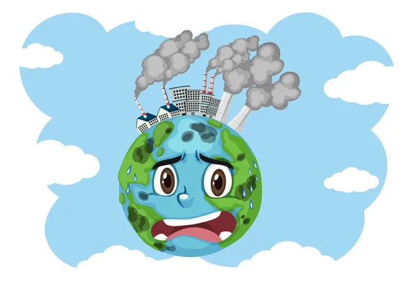 Pollution on earth with factory buildings and dirty smoke — Stock Vector