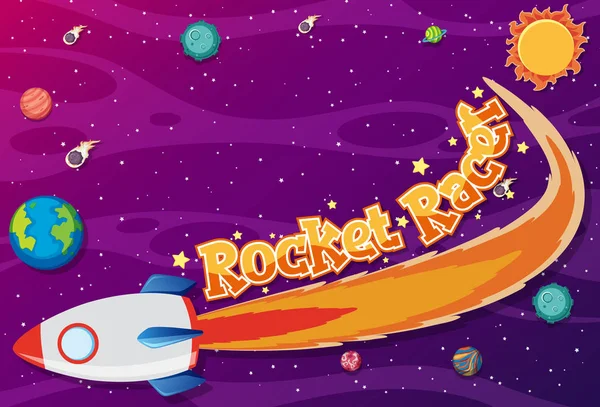 Poster design with rocket racer in the space background — ストックベクタ