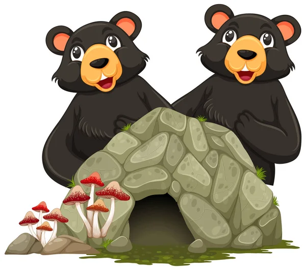 Two grizzly bears and little cave on white background Stock Illustration