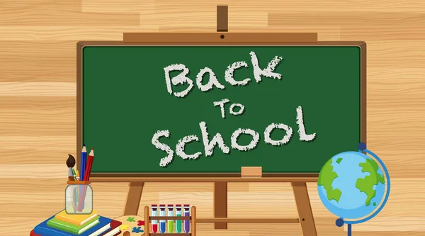 Back to school sign with many school items — Stock vektor