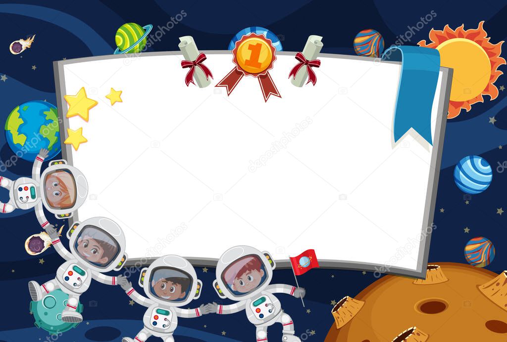 Frame template design with astronauts flying in the space