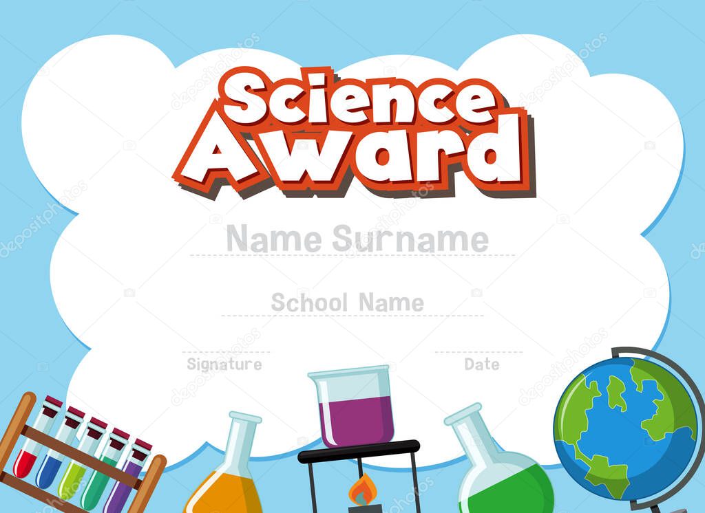 Certificate template for science award with science equipments i