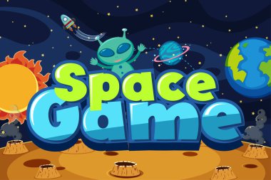 Uzay oyunu arkaplan illüstrasyonunda uzaylı ile poster tasarımı