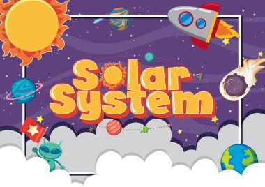 Güneş sistemi illüstrasyonundaki birçok gezegenin poster tasarımı