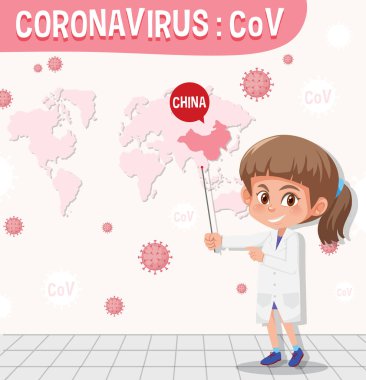 Coronavirus grafiği ve haritada Çin 'i gösteren bilim adamı çizelgesi.