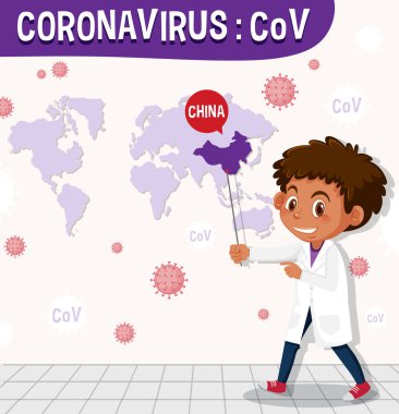 Bilim adamı ve dünya haritası olan Coronavirus grafiği