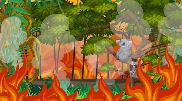 Σκηνή Μεγάλη Πυρκαγιά Στην Απεικόνιση Του Δάσους — Διανυσματικό Αρχείο