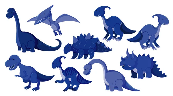 Gran Conjunto Diferentes Tipos Dinosaurios Ilustración Azul — Archivo Imágenes Vectoriales