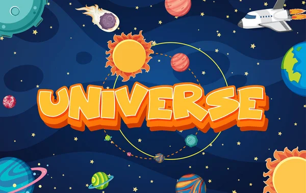 Affisch Design Med Rymdskepp Och Många Planeter Universum Illustration — Stock vektor