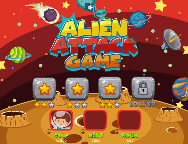 Screen template for computer game with alien attack theme illustration