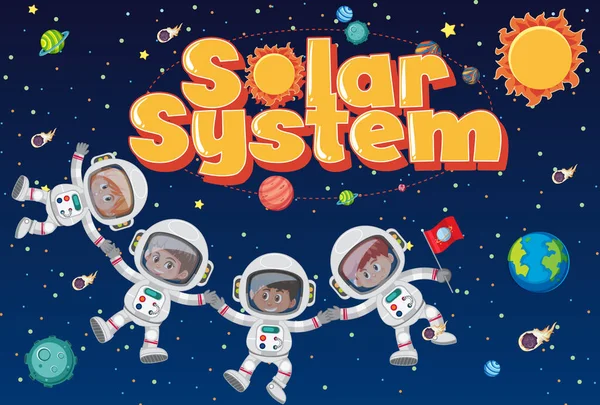 Bakgrund Tema Rymden Med Astronauter Och Solsystem Illustration — Stock vektor