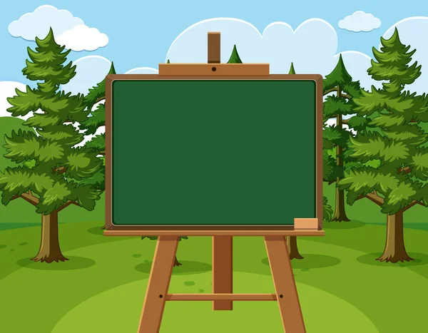 Blackboard Template Design Pine Trees Forest Illustration — Stock Vector
