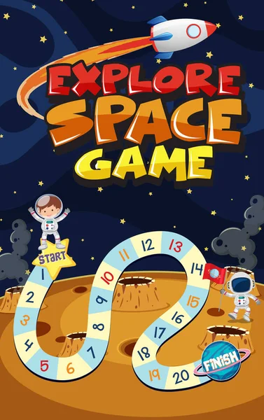 Arka Planda Astronot Uzay Gemisinin Yer Aldığı Oyun Şablonu — Stok Vektör