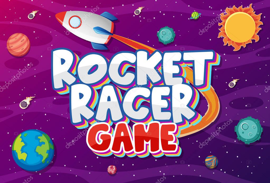 Poster design with rocket racer game in space background illustration