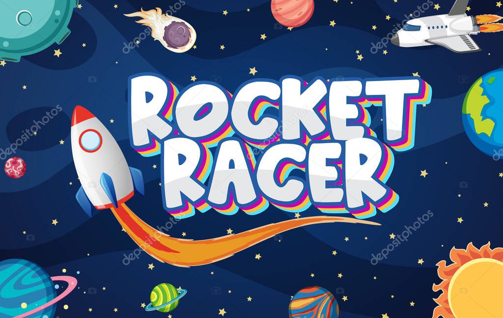 Poster design with rocket racer in dark space illustration