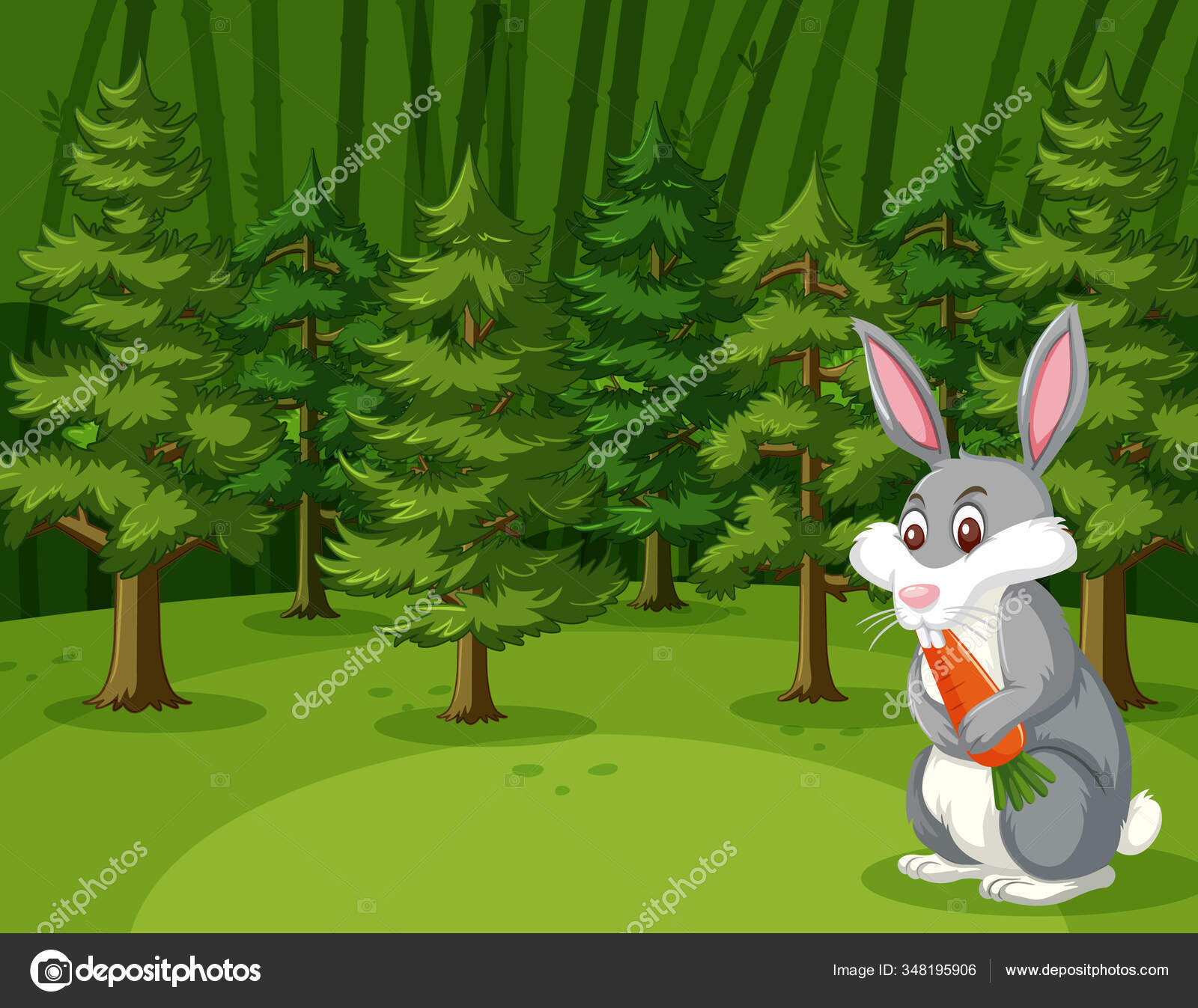 Scene Rabbit Eating Carrot Big Forest Illustration Stock Vector Image by  ©brgfx #348195906