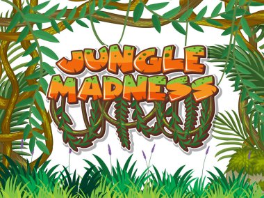 Birçok yapraklı arka plan sahnesi ve orman çılgınlığı illüstrasyonu