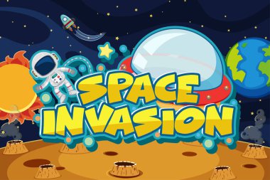 Uzay arka planında uçan astronotla uzay istilası