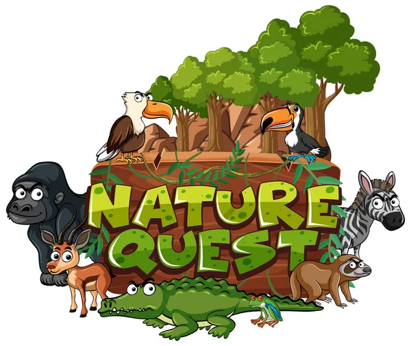 Design Fonte Para Busca Natureza Palavras Com Animais Ilustração Fundo — Vetor de Stock