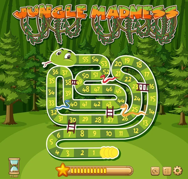 Plantilla Juego Rompecabezas Con Serpiente Verde Muchos Árboles Ilustración Fondo — Vector de stock