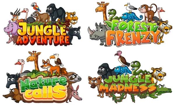 Lettertype Ontwerp Voor Woord Gerelateerd Aan Jungle Met Wilde Dieren — Stockvector