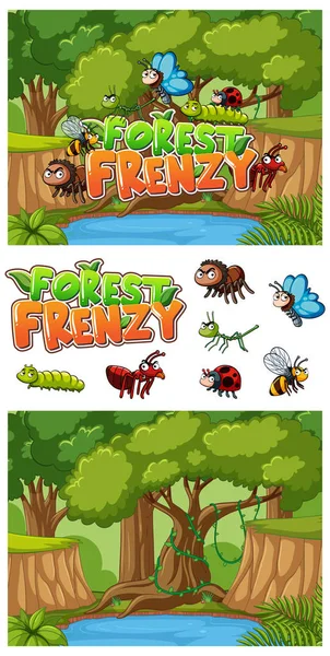 Diseño Fondo Con Muchos Insectos Ilustración Del Bosque — Vector de stock