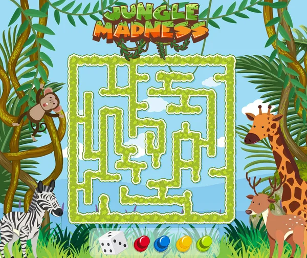 Puzzle Modelo Jogo Com Animais Selvagens Selva Fundo Ilustração —  Vetores de Stock