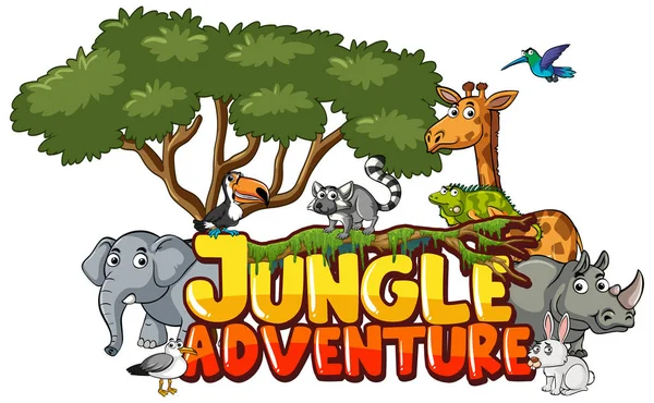 Projektowanie Czcionki Dla Word Jungle Adventure Animals Background Illustration — Wektor stockowy
