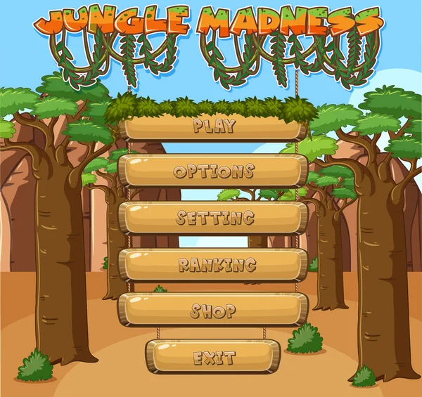Achtergrond Template Voor Computerspel Met Jungle Thema Illustratie — Stockvector