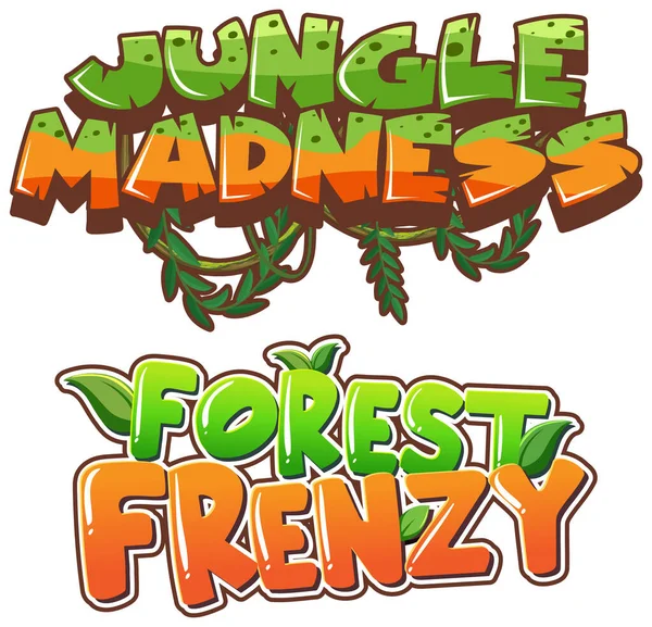 Word Design Pour Jungle Folie Forêt Frénésie Illustration — Image vectorielle