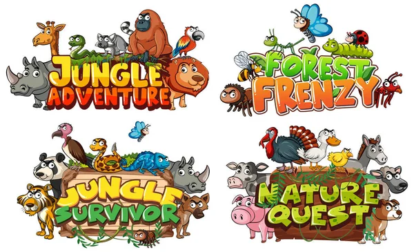 Design Fonte Para Palavra Relacionada Selva Com Animais Selvagens Ilustração — Vetor de Stock