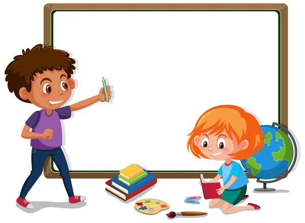 Banner Template Boy Girl Classroom Illustration — Stock Vector