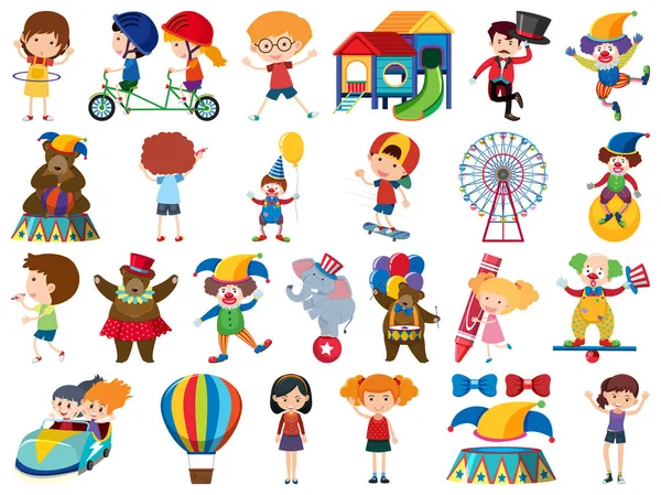 Ampia Serie Oggetti Isolati Bambini Illustrazione Circo — Vettoriale Stock