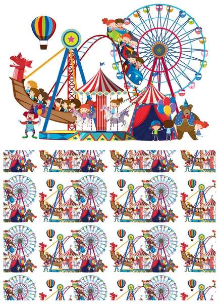 Design Sfondo Senza Soluzione Continuità Con Bambini Circo Illustrazione — Vettoriale Stock