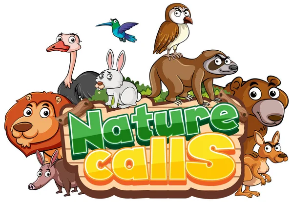 Návrh Písma Pro Slova Nature Calls Animals Background Illustration — Stockový vektor