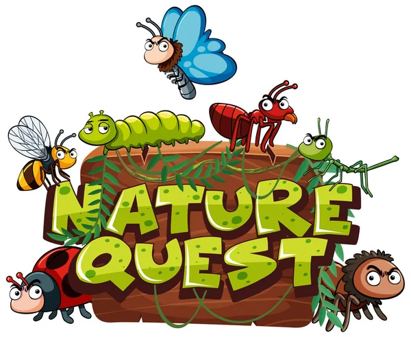 Design Fonte Para Busca Natureza Palavras Com Muitos Bugs Ilustração — Vetor de Stock