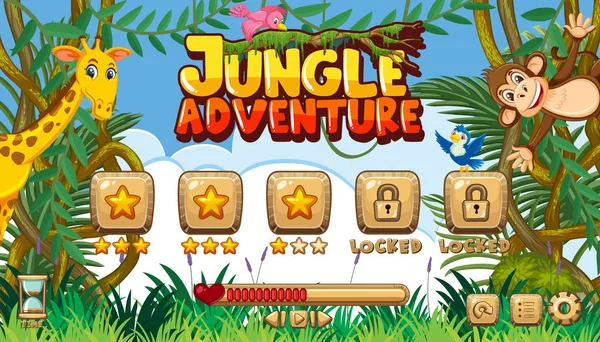 Modèle Jeu Pour Jungle Aventure Avec Nombreux Animaux Dans Jungle — Image vectorielle