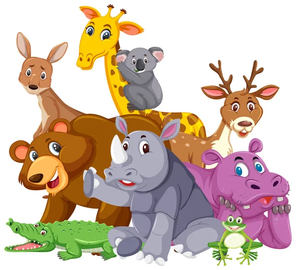 Different Types Wild Animals White Background Illustration Stock Vector