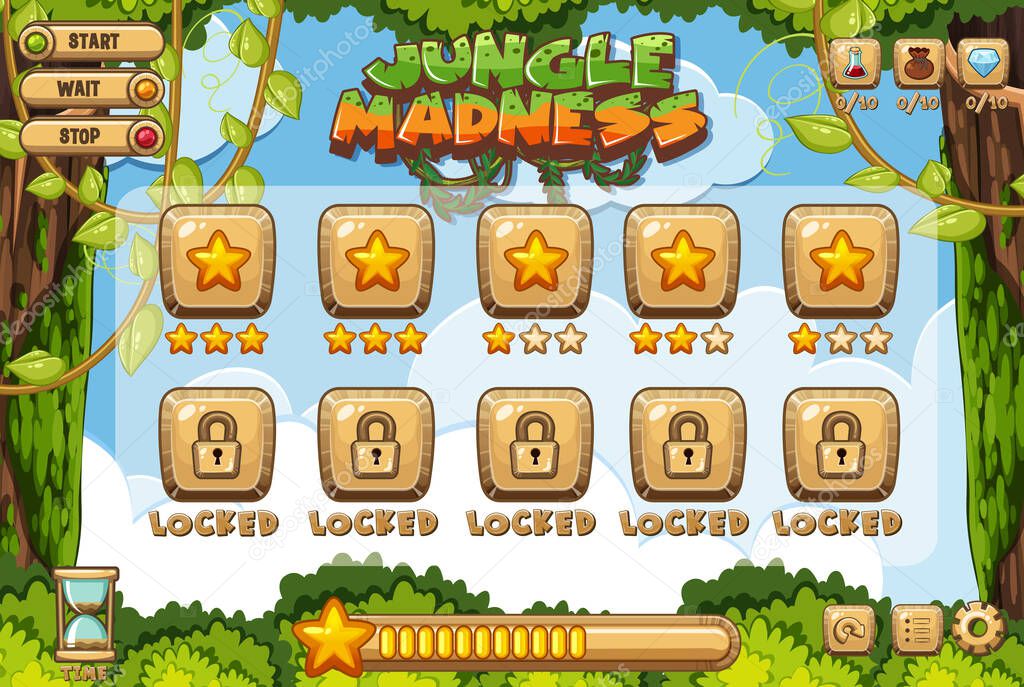 Computer game template with jungle theme background illustration