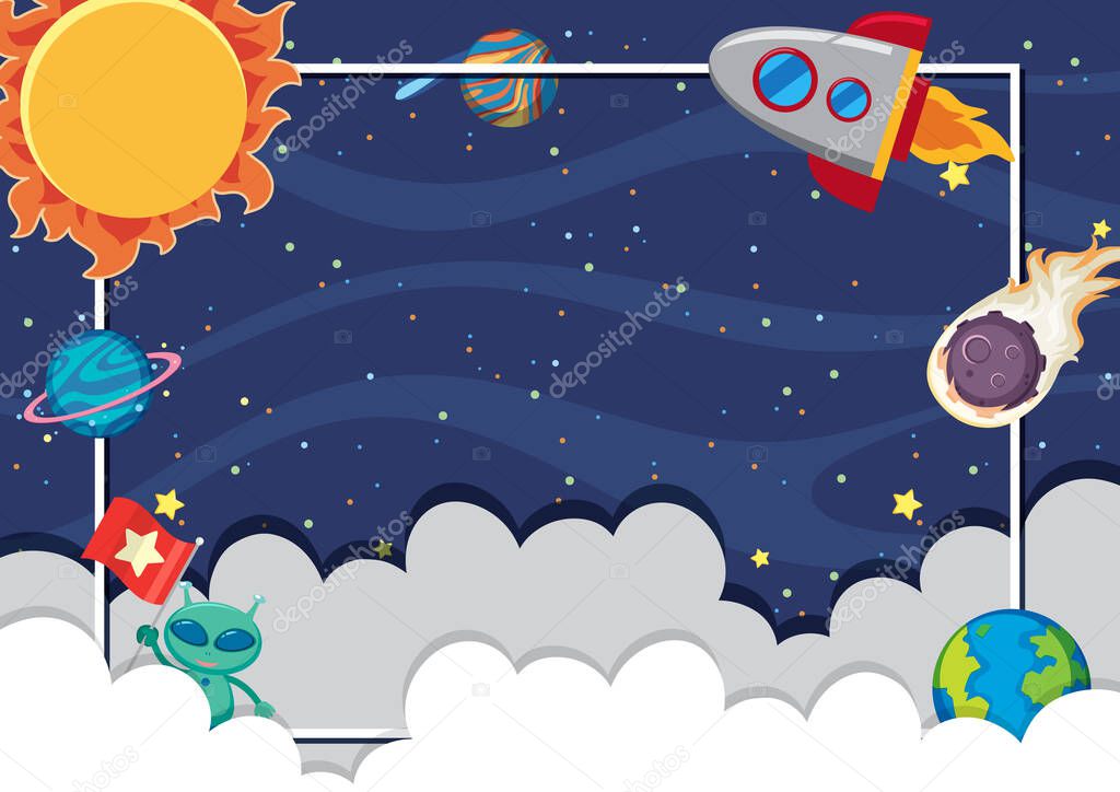 Frame template design with many planets in background illustration
