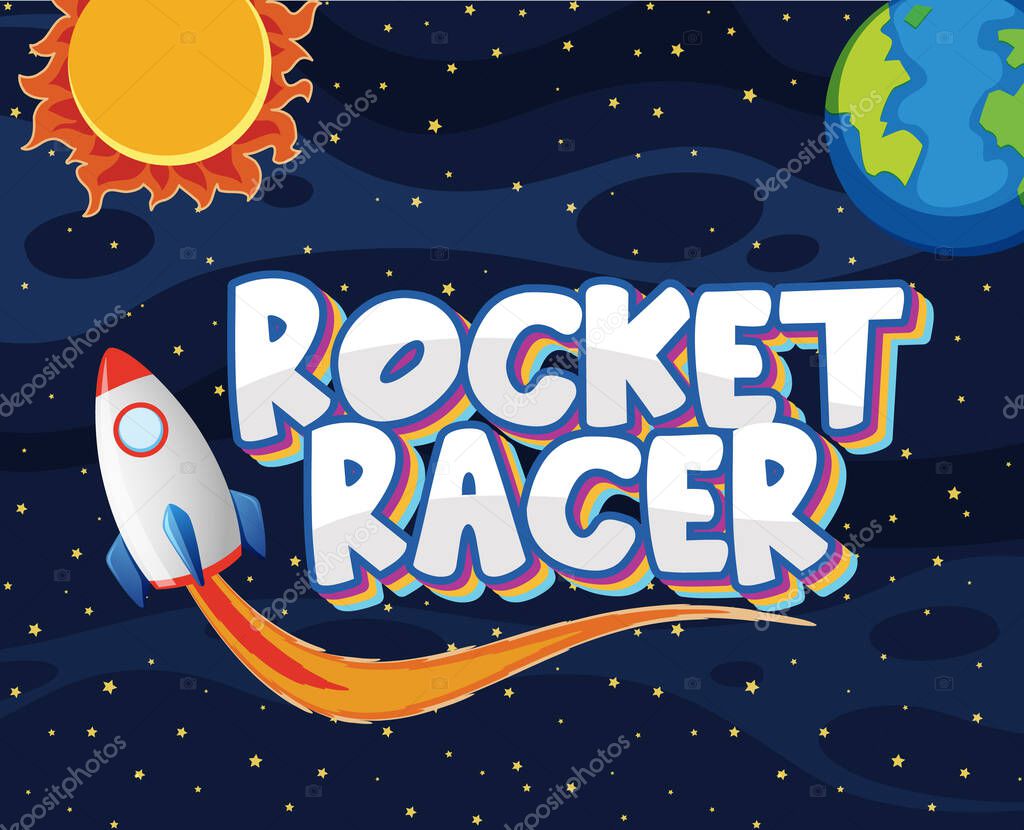 Poster design with rocket racer in the dark universe illustration
