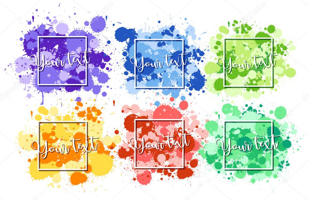 Background design with watercolor splash in many colors on white background illustration