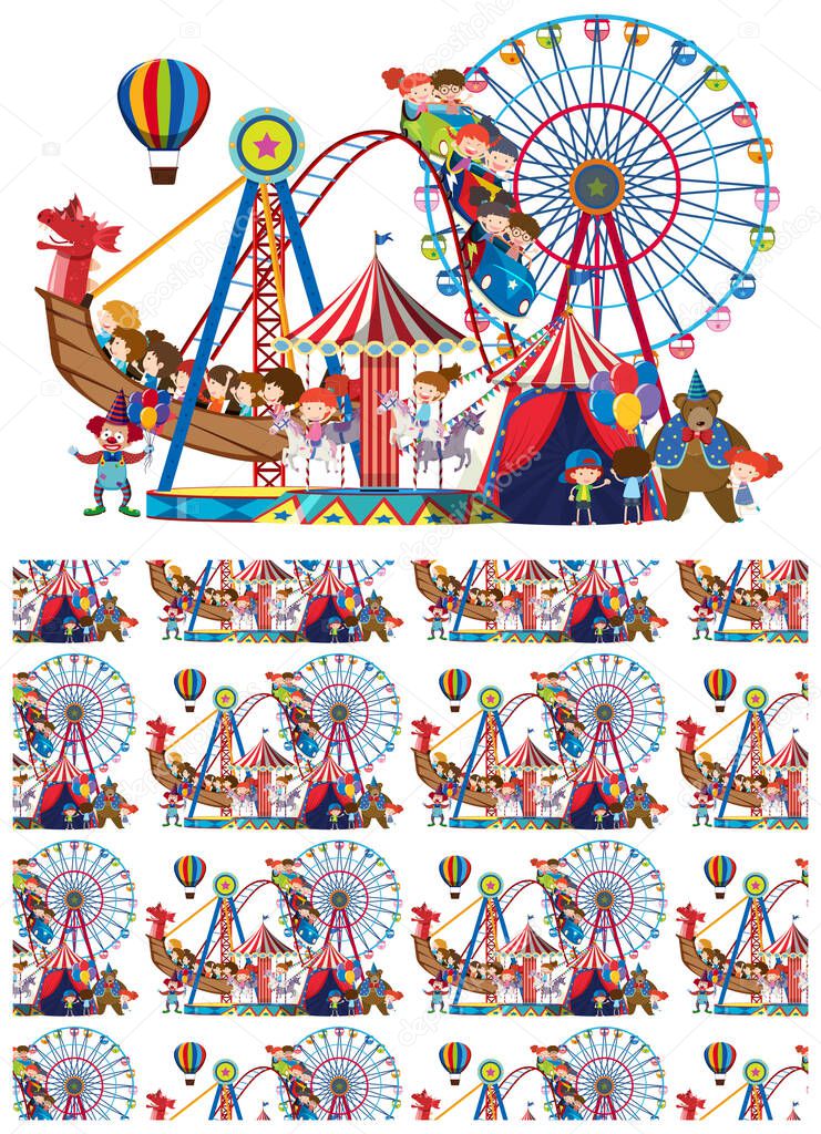 Seamless background design with children at circus illustration