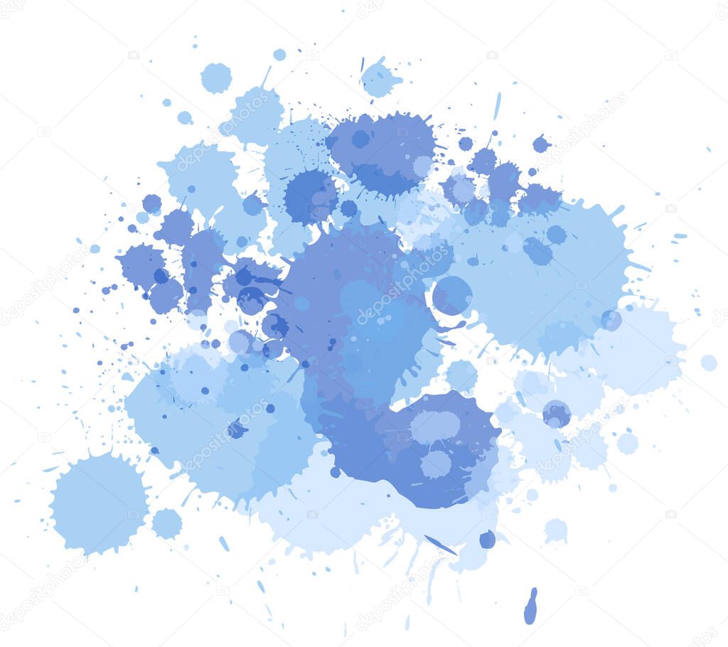 Watercolor splash in blue on white background illustration