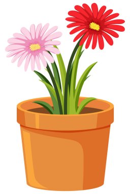 Beyaz arkaplanda bir saksı çiçek çizimi