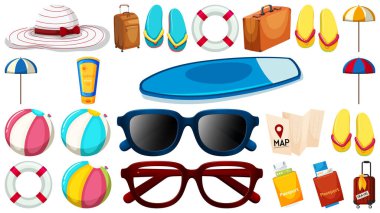 Beyaz arkaplan illüstrasyonunda yaz öğeleri kümesi