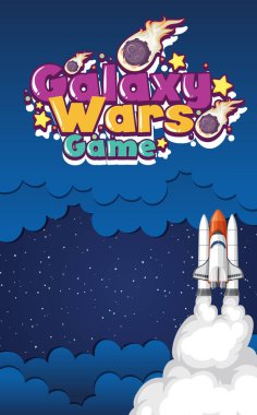 Poster design with spaceship flying in the space background illustration clipart