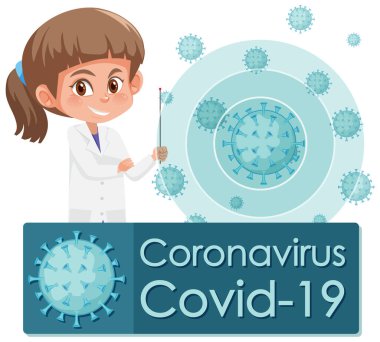 Coronavirus poster tasarımı ile doktor ve virüs hücre çizimi