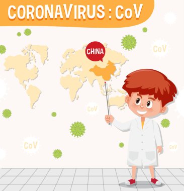 Arkaplanda erkek ve dünya haritası olan Coronavirus grafiği
