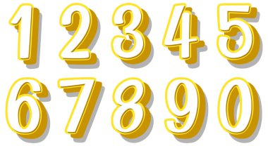 Beyaz arkaplan illüstrasyonunda birden sıfıra yazı tipi tasarımı